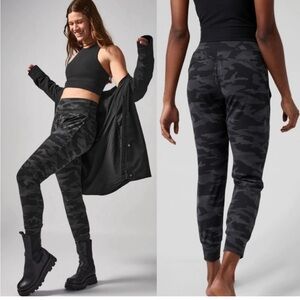Athleta Black and Gray Camo Track Pants with Elastic Cuffs